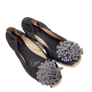Kate Spade Navy Blue Leather Pom-pom Espadrilles